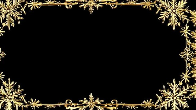 Gold frame with snowflakes on it. The frame is black