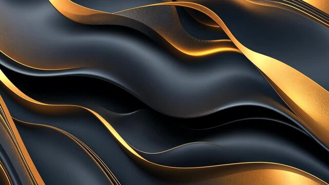 Striking black and gold background with a wave pattern. The waves are bold and dynamic, creating a sense of movement and energy. The gold accents add a touch of luxury. The combination of black