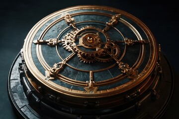 Naklejka premium Intricate steampunk mechanism featuring metallic gears and a textured surface.