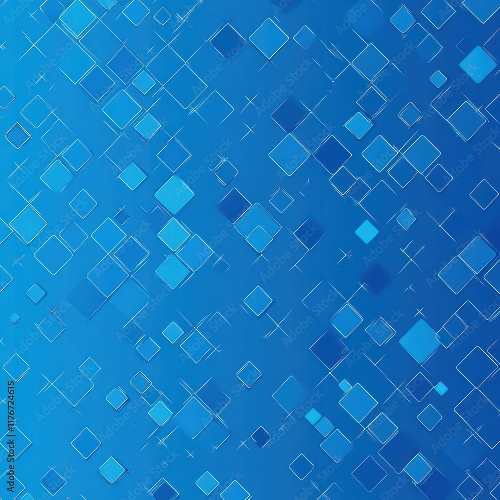 Poster abstract geometric pattern featuring various blue squares and shimmering effects.