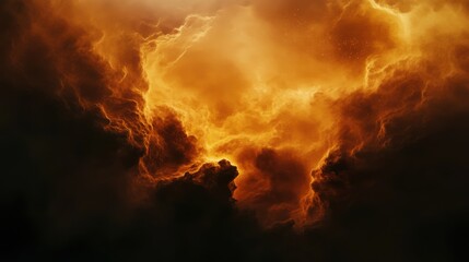 Fototapeta premium Dramatic golden clouds swirling in a darkened sky create a captivating, atmospheric scene.