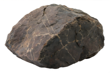 Close-Up of a Single Brown Rock - A detailed view of a single natural brown rock with rough texture and visible patterns, isolated on a transparent background.
