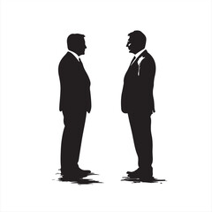 Silhouette of Two Businesspeople Standing Facing Each Other - Vector Illustration