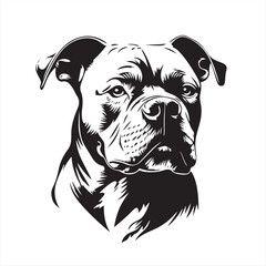 Black and White Bulldog Head - Vector Illustration