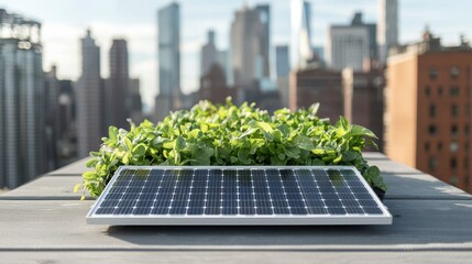 Fototapeta premium Urban sustainability city skyline with green roofs and solar panels modern architecture eco-friendly environment aerial view