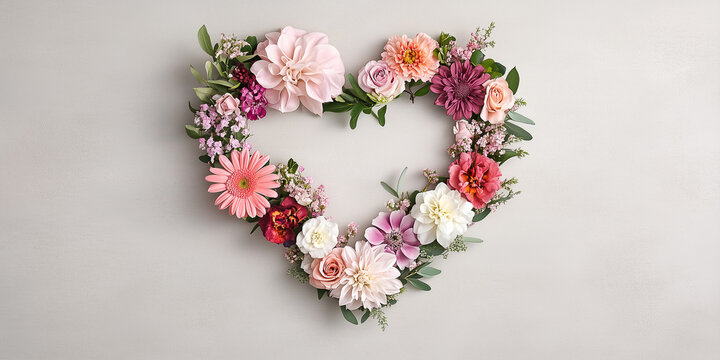 Blumenherz - Muttertag - Valentinstag Hochzeit und sonstige Feierlichkeiten. Karte Banner mit Platz f&uuml;r Text