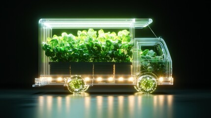 Sustainable delivery action eco-friendly truck transporting plants urban environment digital concept