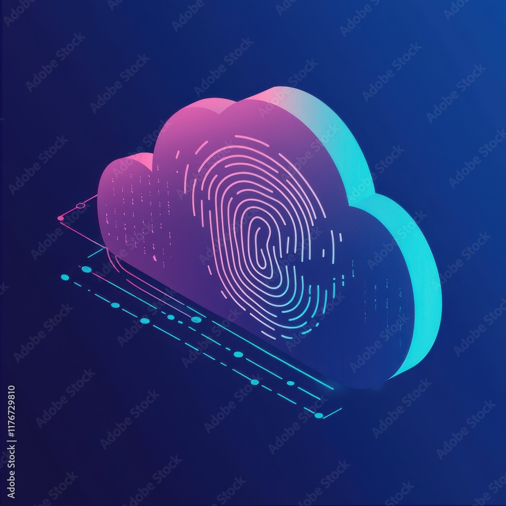 Poster digital cloud with fingerprint design, symbolizing secure data storage and authentication.