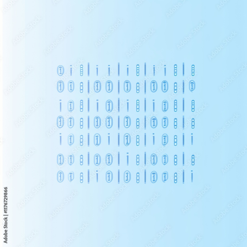 Poster abstract blue digital patterns form a grid, creating a serene and modern visual aesthetic.