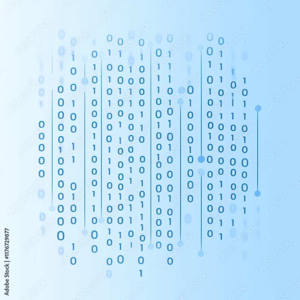 Poster abstract digital background with cascading binary code in blue shades, symbolizing technology and da