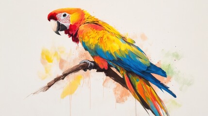 A vibrant illustration of a parrot perched on a branch, showcasing its colorful feathers.