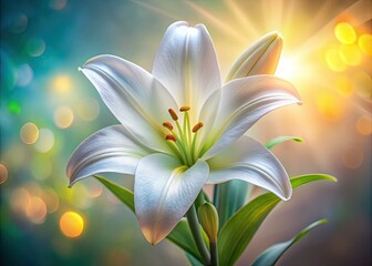 Fototapeta premium Easter lily's ethereal beauty, macro lens reveals its spiritual heart in a captivating zoom.