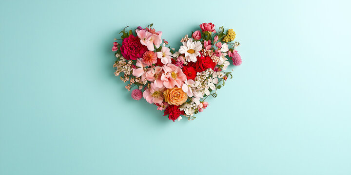 Blumenherz - Muttertag - Valentinstag Hochzeit und sonstige Feierlichkeiten. Karte Banner mit Platz f&uuml;r Text