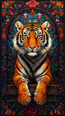 Majestic Tiger in Floral Tapestry Art