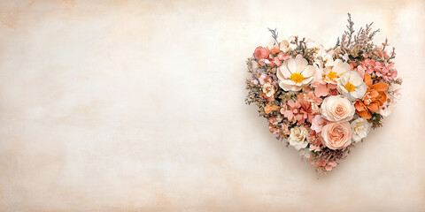 Blumenherz - Muttertag - Valentinstag Hochzeit und sonstige Feierlichkeiten. Karte Banner mit Platz für Text