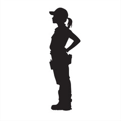 Silhouette of a Woman Engineer Standing in Side View - Vector Illustration