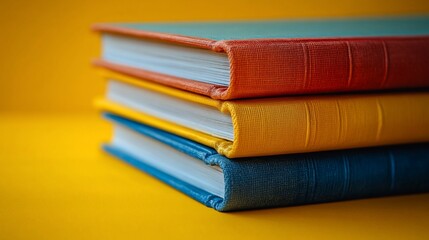 Fototapeta premium Stack of Colorful Books on Yellow Background