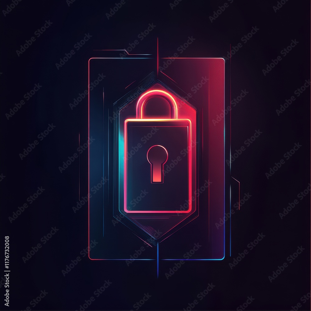 Aufkleber illuminated digital lock symbolizing cybersecurity and data protection in a futuristic setting.