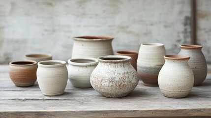 Handcrafted Ceramic Pots in a Studio Setup with Soft Lighting