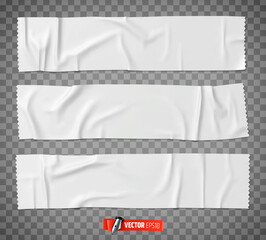 Vector realistic illustration of white adhesive tape on a transparent background.