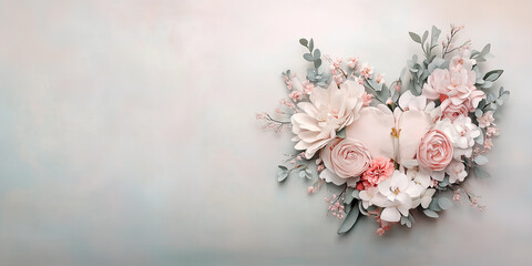 Blumenherz - Muttertag - Valentinstag Hochzeit und sonstige Feierlichkeiten. Karte Banner mit Platz f&uuml;r Text