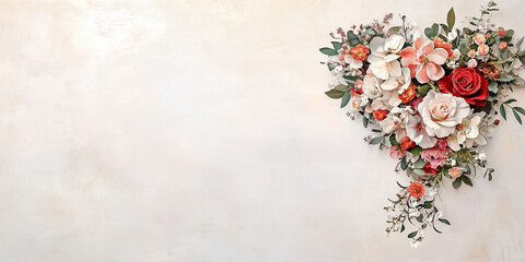 Obraz premium Blumenherz - Muttertag - Valentinstag Hochzeit und sonstige Feierlichkeiten. Karte Banner mit Platz für Text