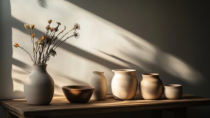 Handcrafted Ceramic Pots in a Studio Setup with Soft Lighting