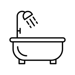 Bathtub icon. Shower vector illustration. Bathroom hygiene symbol. Bath tub silhouette. Washroom pictogram. Bathing sign isolated.