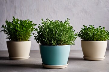 three small pots with plants in them on a table