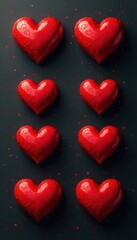Fototapeta premium Red & black heart icons; solid, outlined, and textured styles , modern, vector