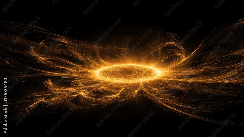 Poster abstract golden energy swirl creating a mesmerizing effect against a dark backdrop.