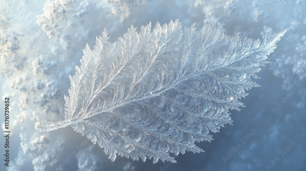 Poster a leaf submerged in freezing water, ice crystallizing around its edges, creating a delicate winter t