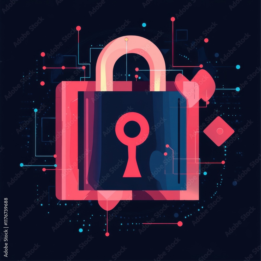 Poster abstract illustration of a secure padlock symbolizing digital safety and data protection.