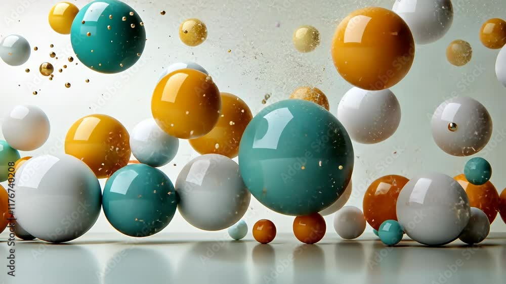 Poster bunch of colorful balls are scattered across a white background. the balls are of different sizes an