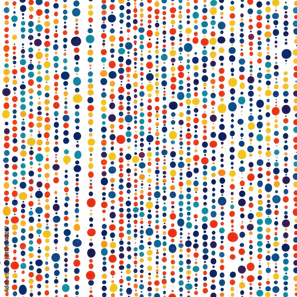 Poster colorful abstract design featuring vibrant dots on a white background, creating a playful visual pat