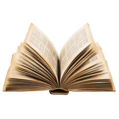 Obraz premium Open antique book with aged pages isolated on transparent background.