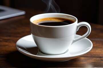 Fototapeta premium there is a cup of coffee on a saucer on a table
