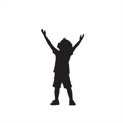 Silhouette of a Boy Standing with Arms Reaching Up and Looking Up - Vector Illustration