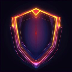 Fototapeta premium A vibrant neon shield icon glowing against a dark background, exuding a sense of protection and strength.