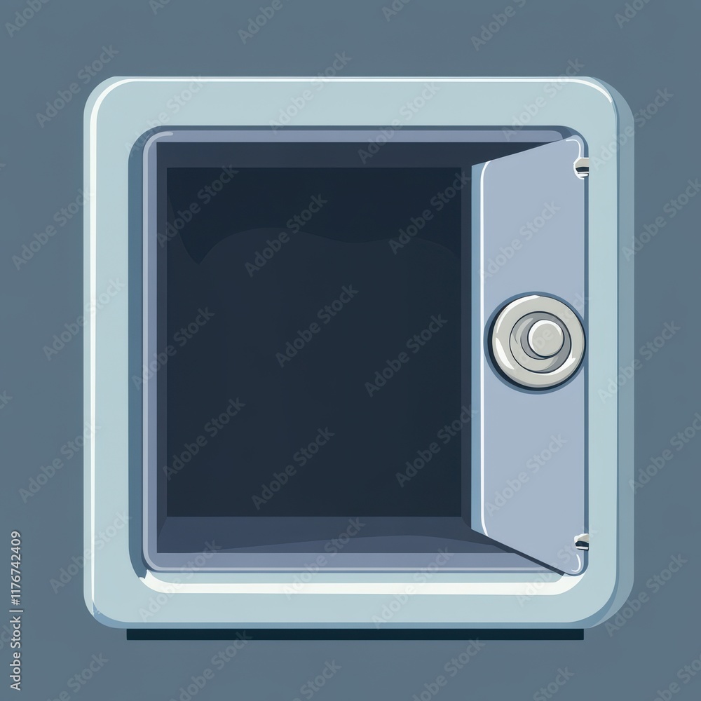 Poster empty safe with an open door, symbolizing security and trust.
