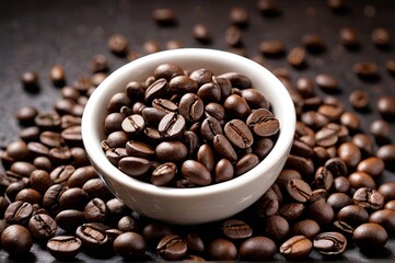 Fototapeta premium arafed coffee beans in a bowl on a table with a pile of coffee beans