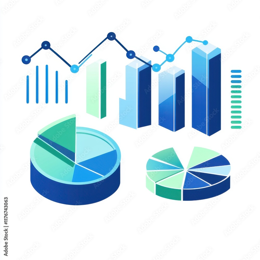 Aufkleber stylish blue and green infographics showcasing data visualization elements like charts and graphs.