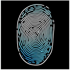 Fototapeta premium Stylized fingerprint in shades of blue and white, set against a black background, symbolizing identity.