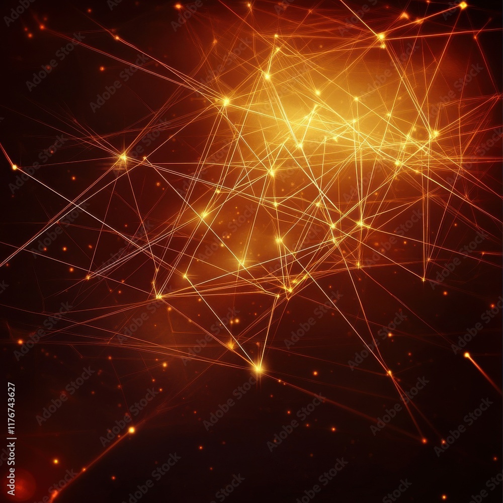 Aufkleber a vibrant glowing network of lines and nodes in warm hues, creating an abstract digital landscape.