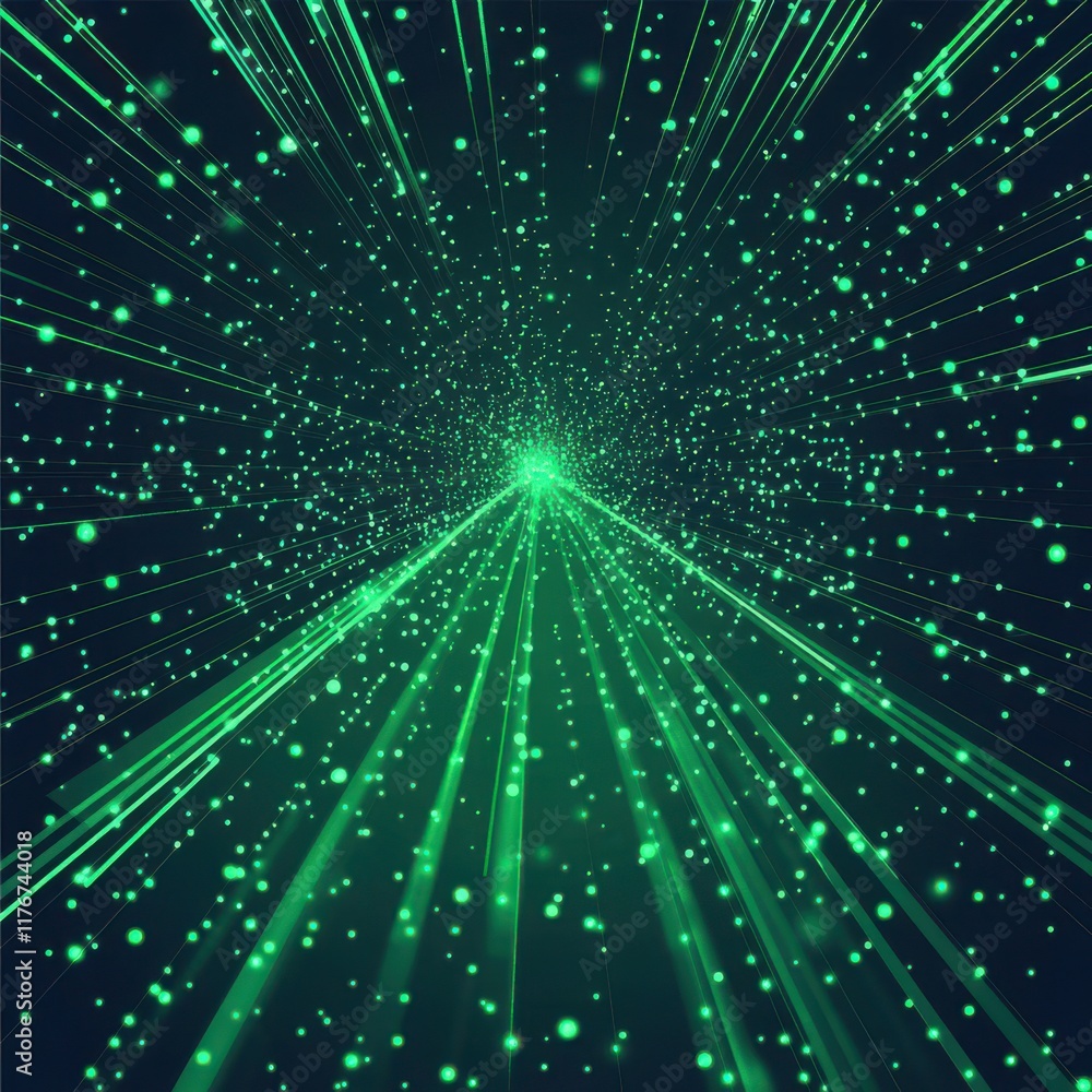 Poster abstract green light rays creating a dynamic, futuristic background.