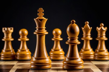 chess pieces on a chess board with a black background