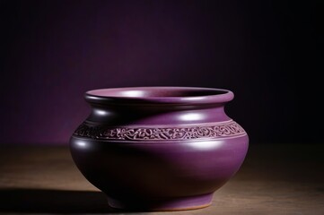 purple vase with a decorative design on the outside of it