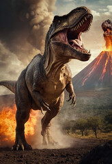 Fototapeta premium Brüllender Tyrannosaurus Rex in der Urzeit