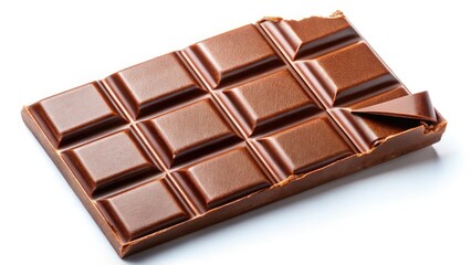 Obraz premium Close-up of a half-eaten Macro milk chocolate bar, isolated on white. Sweet, delicious dessert.