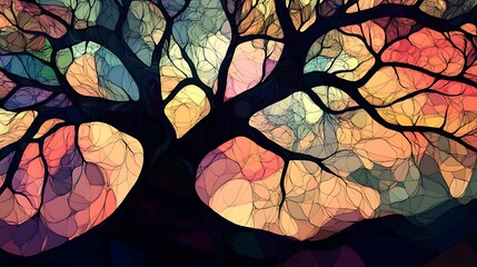 Vibrant illustration of a large tree with colorful autumn leaves